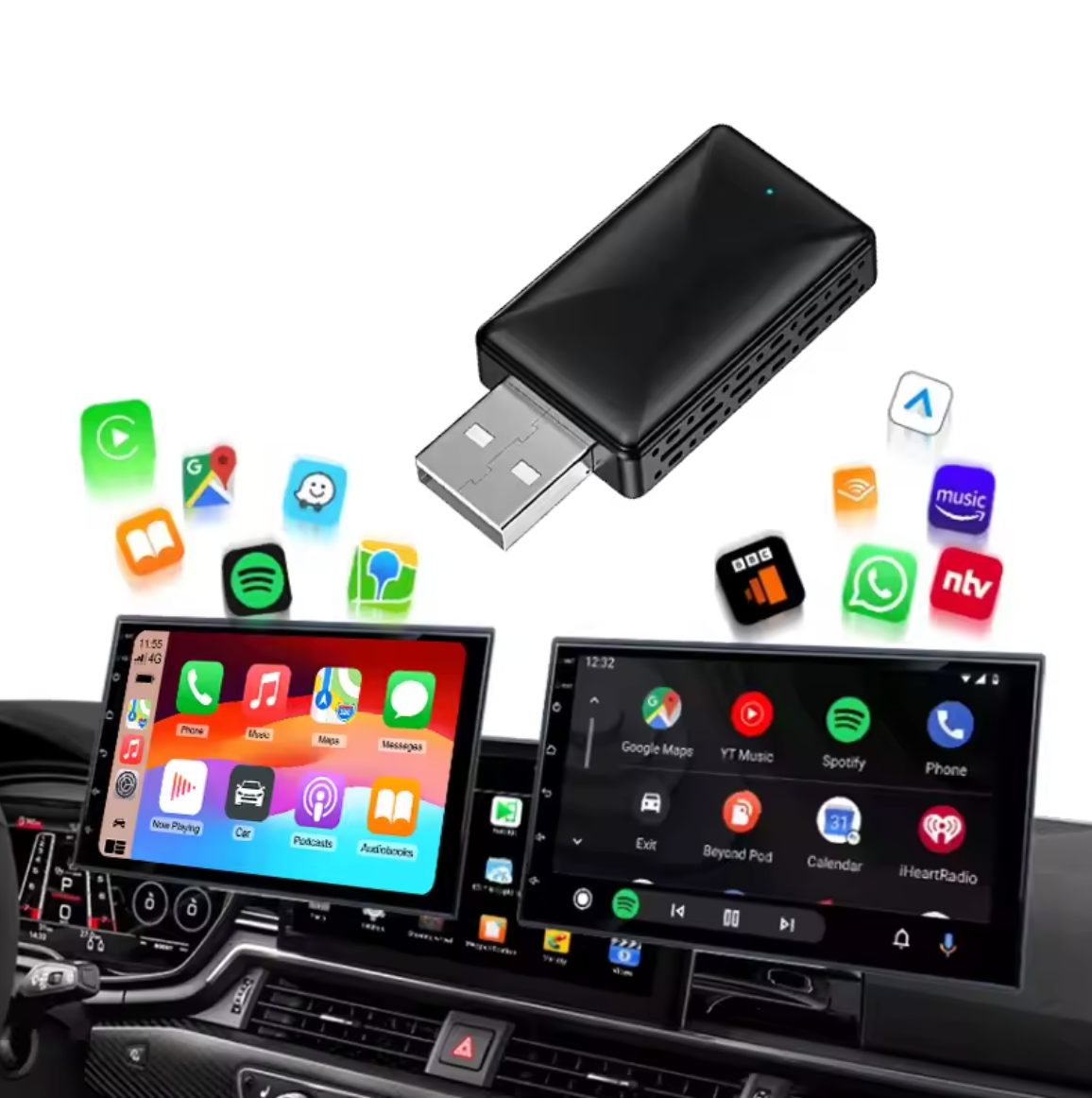 Ai minnepenn | Trådløs CarPlay og Android Auto | Støtter Netflix og Youtube